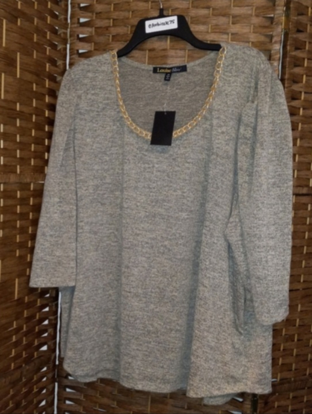 Louise Paris Lightweight Sweater Top w Embellished Chain Neckline 3X